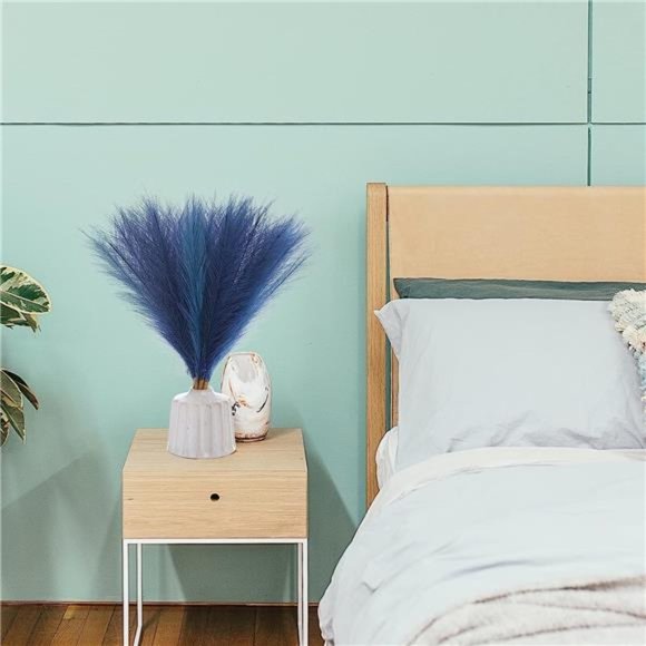 Faux Pampas Grass 17.7Inch 6pcs,Artificial Pampas Grass Blue Living Room Bedroom - Picture 4 of 6